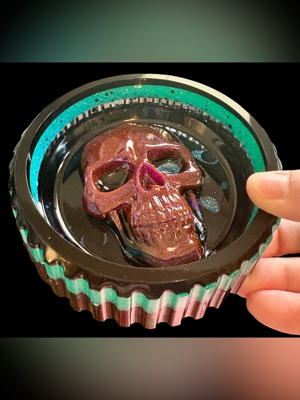 Handmade Glitter Resin Skull Trinket Tray / Bowl Blue + Pink